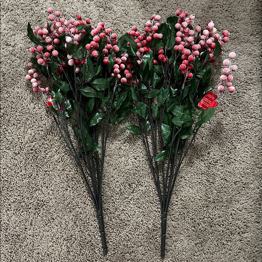 Bundle Set of 2 Ashland Frosted Red Berry Deluxe Bush Stems